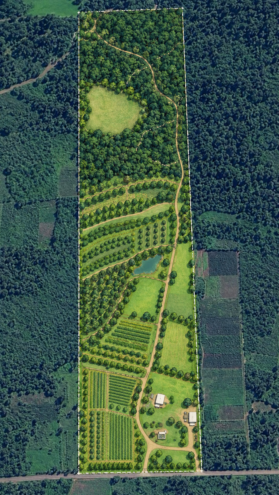 Esquema para agricultura, frutales y agroforestería en Granja del Sol