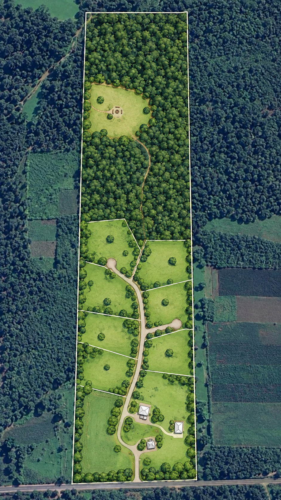 Esquema de una posible subdivisión y desarrollo del terreno de Granja del Sol